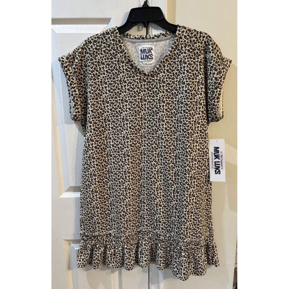 Muk Luks Women's Sz M Short Sleeve Terry Leopard Animal Nightgown Item #A511645